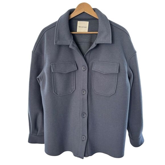 Avec Les Filles Blue Periwinkle Button Down Shacket Sz L - Picture 1 of 10